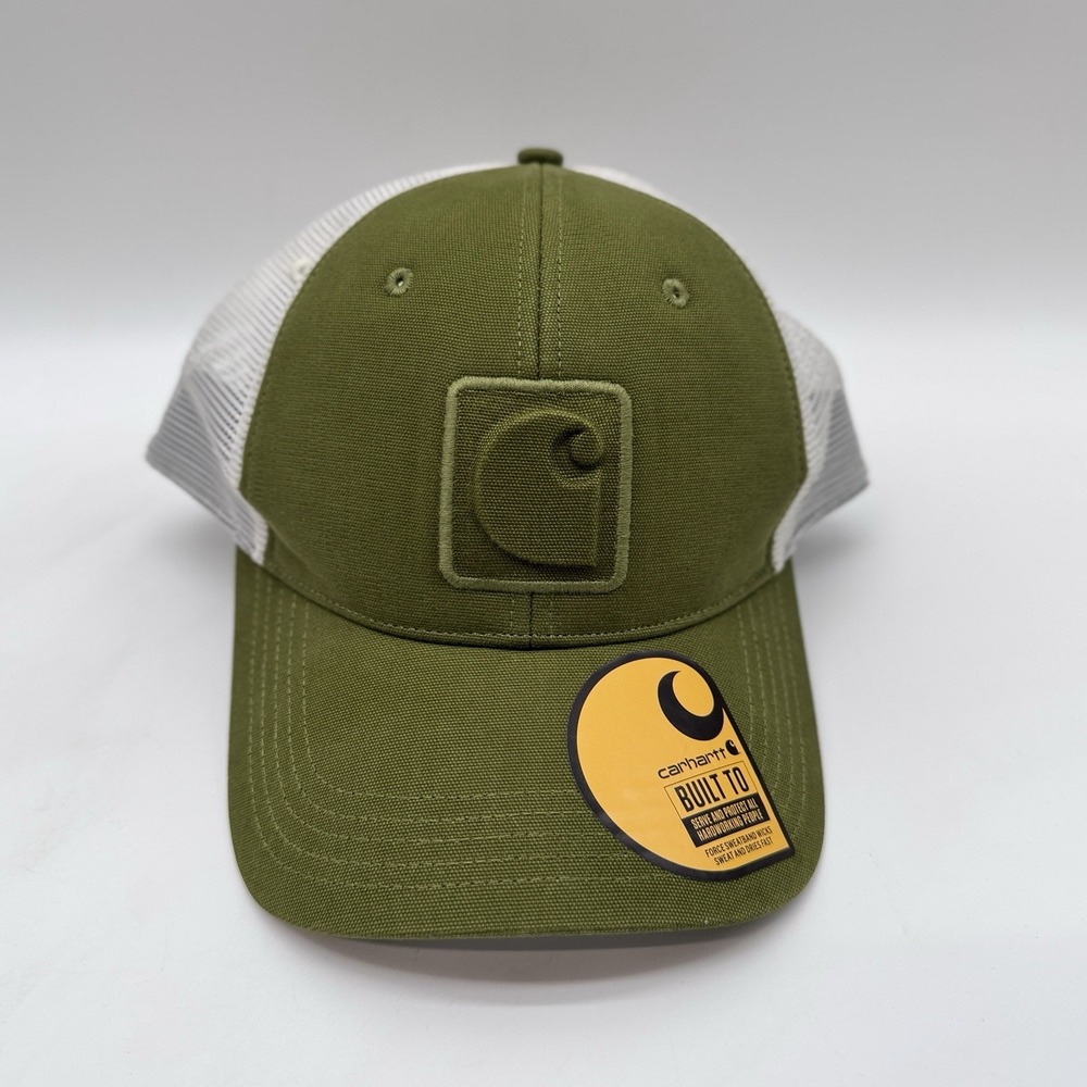 NWT Carhartt Green Canvas w/Logo C White Mesh Snapback Cotton Hat
